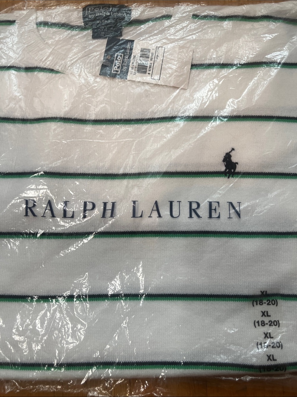 Ralph Lauren White Polo with Green & Navy Stripes